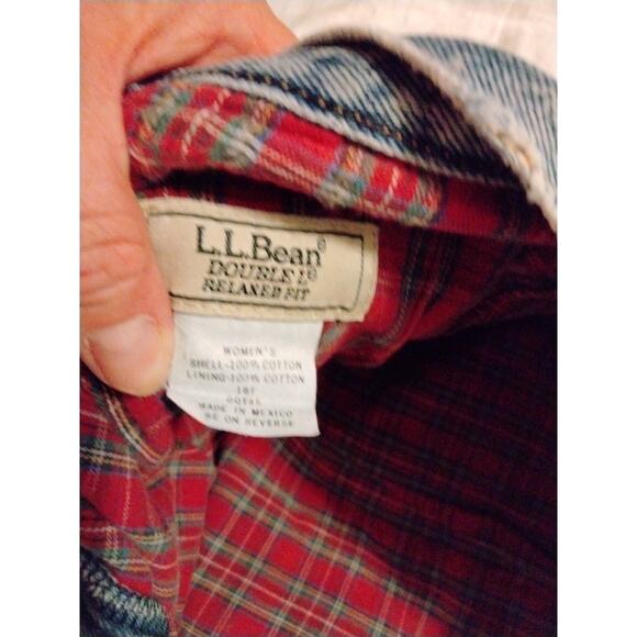 LL Bean WOMENS Double L Relaxed Fit Plaid Flannel Lined Denim Blue Jeans - Picture 9 of 10